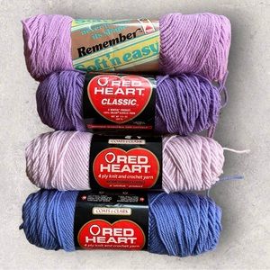Four Full 3.5 oz. Skeins Yarn Mixed Brands Shades of Purple